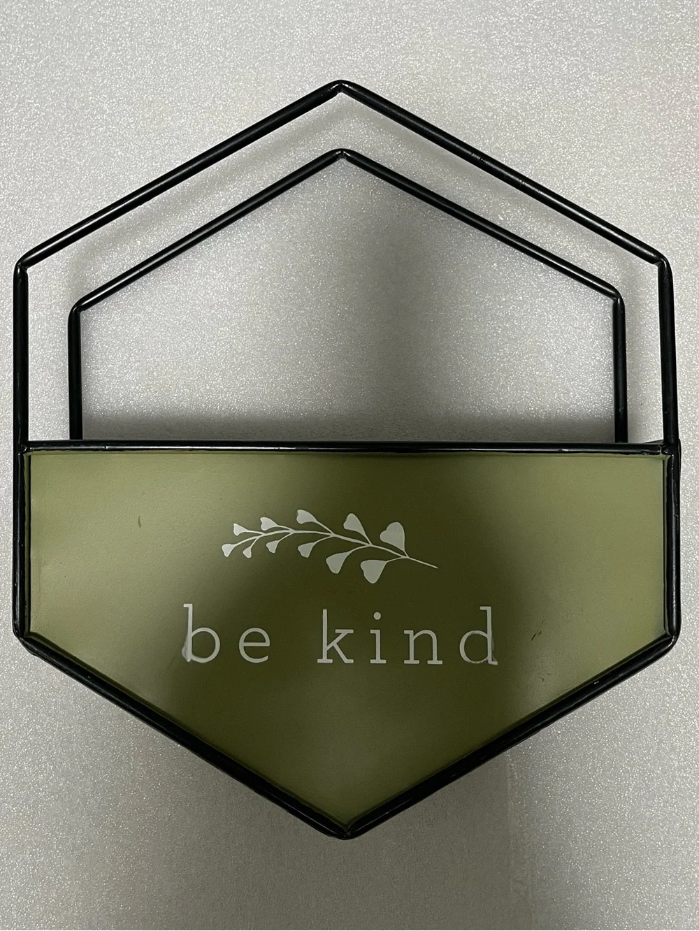 Retro “Be Kind” Olive Green hexagon Wall Decor sign Hanging Planter